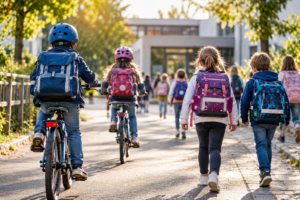 KI-generiertes Symbolbild: Kinder auf dem Schulweg